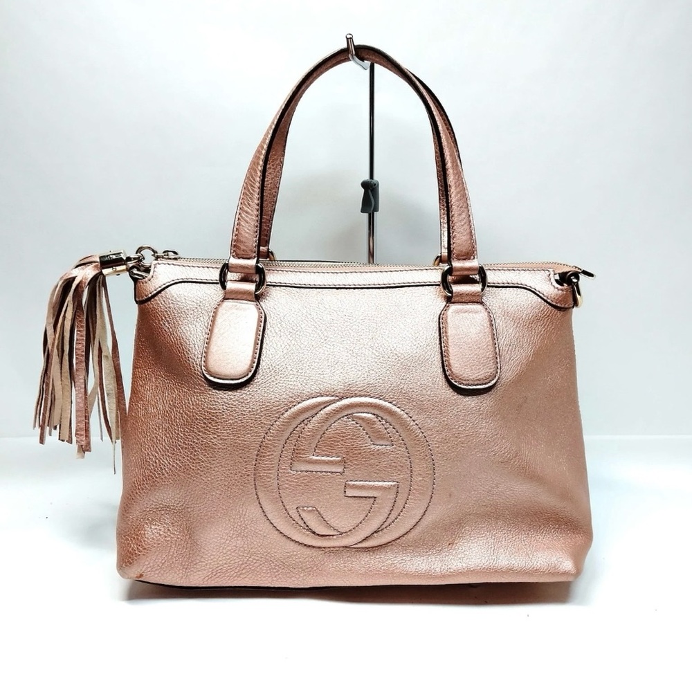 Gucci Rose Gold Soho Pebbled Leather Shoulder Hand Bag